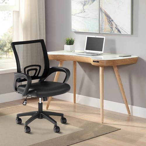 Ergonomic Office Chair, Mid-Back Mesh Desk Chair, Computer Chair, Black | Lumbar Support, Rocking Mode, Height Adjustable, Fixed Armrest, for Computer, Gaming, Conference, Meeting - color: Black