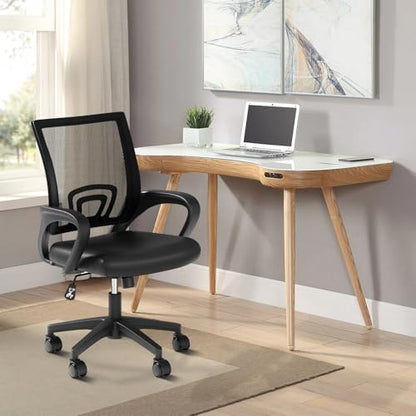 Ergonomic Office Chair, Mid-Back Mesh Desk Chair, Computer Chair, Black | Lumbar Support, Rocking Mode, Height Adjustable, Fixed Armrest, for Computer, Gaming, Conference, Meeting - color: Black
