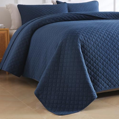 Wistown Cotton Queen Bedspread Quilt Bedding Set, Navy Blue | 3 Pieces Reversible Lightweight Soft Coverlets Comforters, All Seasons, Diamond Stitching Pattern - color: Navy Blue Diamond Pattern, size: Queen (90 by 98inch)