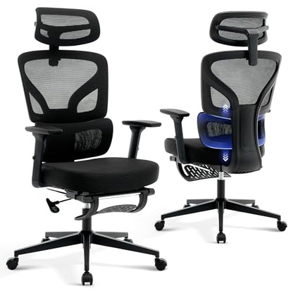 Ergonomic Office Chair Mesh – Adjustable Lumbar 3D Armrests High-Back Desk | Breathable Mesh Backrest; Seat Height & Tilt-Angle Adjustment; Smooth-Rolling Casters; Easy To Assembly, For Home, Office - color: Black-pf1