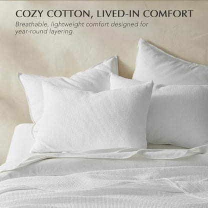 100% Cotton Waffle Coverlet Set, Queen Size, Bright White | Soft Premium Waffle Weave Cotton Bed Blanket, Lightweight Oversized Bedspread, All Season 3-Piece Bedding Set with 2 Shams - color: Bright White, size: Full/Queen (92" X 96")
