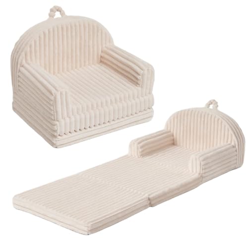 Blissful Diary Kids Couch, 2-in-1 Soft Kids Sofa, Kids Sofa Chair, Comfy Kids Furniture for Playroom, Reading & Play, Fuzzy Cream White - color: Fuzzy Cream White