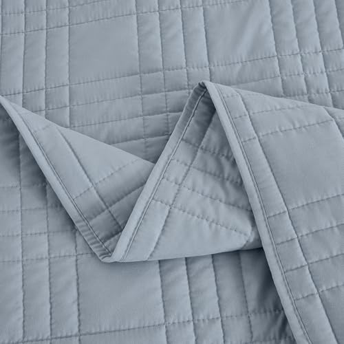 Chezmoi Collection Kingston Queen Size Bedspread Set, 3-Piece Cool Gray Oversized Quilted Microfiber Lightweight Bedspread Coverlet (100"x106") for All Seasons - color: Cool Gray, size: Queen