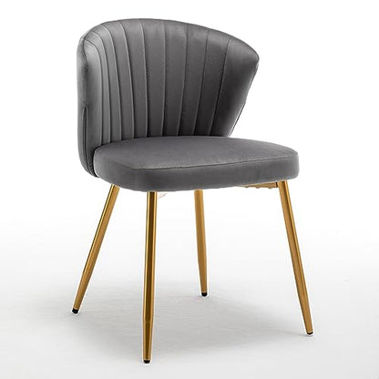 GDFStudio 30.71" Modern Velvet Accent Chair, Comfy Lounge Chair, Upholstered Side Chair with Channel Tufted Back, Gold Metal Legs, Armless Reading Chair for Living Room Bedroom Small Spaces, Gray - color: Gray + Polyester