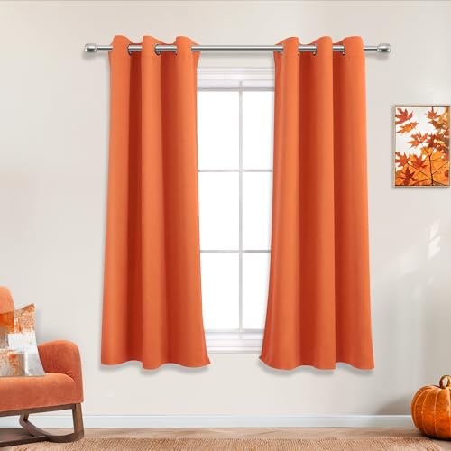 Mrs.Naturall Orange Grommet Blackout Curtains for Bedroom 34x45 Inches Long - color: Orange, size: 34"W x 45"L (Pack of 2)