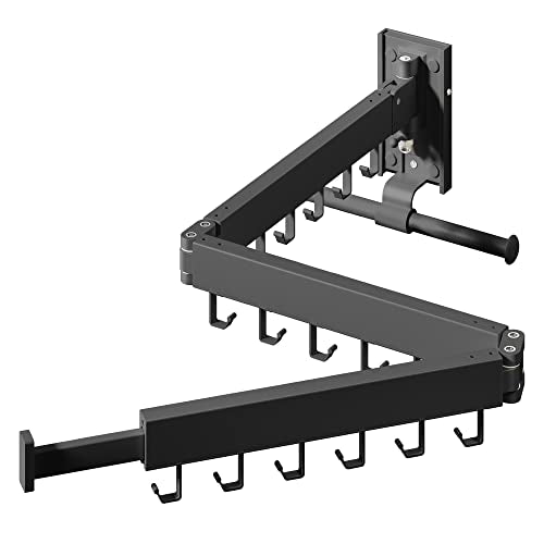HEILAIYI Wall Mounted Clothes Hanger,Clothes Drying Rack,Laundry Drying Rack,Clothes Rack Wall Mount,Drying Rack Clothing,Laundry Rack,Folding,Retractable,Collapsible,can Fold Upward & Left & Right - size: Upgrade-Black / J Shape Hooks