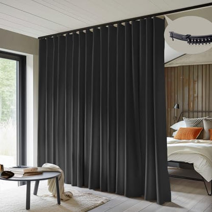 Room Divider Curtains with Flexible Ceiling Tracks Set,(Black Drape & Black Rail W 15 × H 9 FT) - color: Black, size: 180"W x 108"L (Pack of 1)