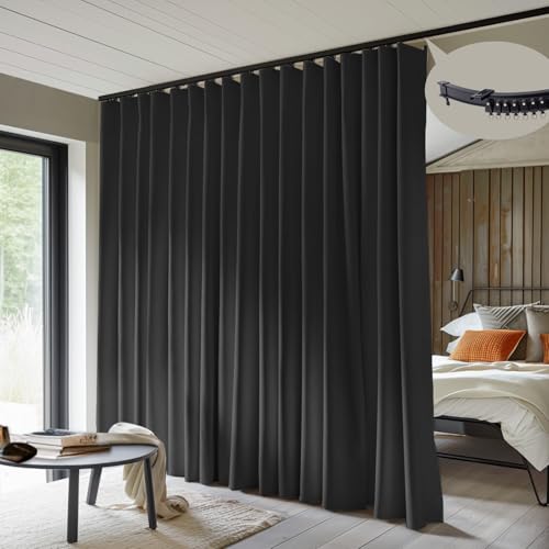 Room Divider Curtains with Flexible Ceiling Curtain Tracks Set,100% Blackout Floor to Ceiling Curtains Patio Sliding Door Curtains (Black Drape & Black Rail W 10 × H 9 FT) - color: Black, size: 120"W x 108"L (Pack of 1)