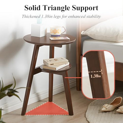 Side Table, 2-Tier Round End Tables Living Room, Mid Century Modern Side Table, Round Nightstand, Oak Accent Table, Small Round Coffee Table, 16.54" Dia.x 23.62" H(Walnut) - color: Walnut