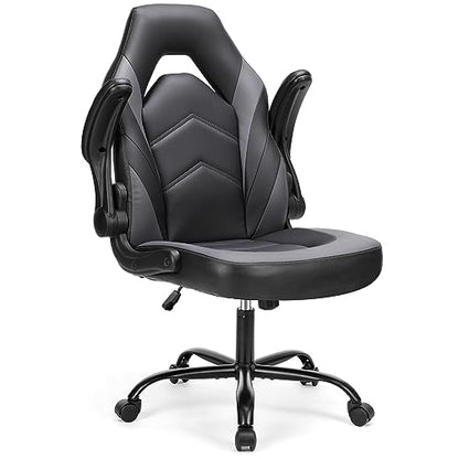 Sweetcrispy Computer Desk Chair, Lumbar Support Video Game Chair PU Leather | PU Leather Flip-up Armrest, Height Adjustable, 360 Swivel for Adults, Black Grey - color: Black Grey