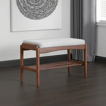 Black Walnut Shoe Bench Assembled, Solid Wood Shoe Rack Bench with Cushion for Entryway, Living Room, Bedroom, Hallway, 11.8" x 31.5" x 16.5" - color: Grey Cushion, size: 31.5"W