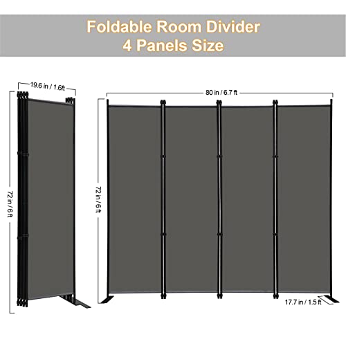MAYOLIAH 4 Panel Room Divider Screen 6Ft Tall Foldable Privacy Dividers | The room divider is advised to use inside the room, NOT OUTDOORS in case it doesn't stand well under windy weather. - color: Grey, size: 4 Panel