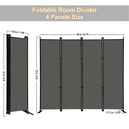 MAYOLIAH 4 Panel Room Divider Screen 6Ft Tall Foldable Privacy Dividers | The room divider is advised to use inside the room, NOT OUTDOORS in case it doesn't stand well under windy weather. - color: Grey, size: 4 Panel