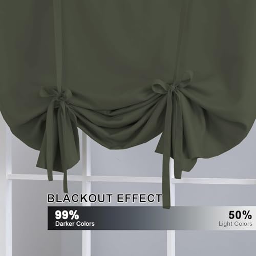 H.VERSAILTEX Blackout Tie Up Curtain Thermal Insulated Window Shade Light Blocking Balloon Roman Shade Bathroom Adjustable Rod Pocket Panel for Small Window,42" Wide by 63" Long,Olive - color: Olive