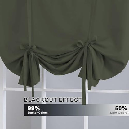 H.VERSAILTEX Blackout Tie Up Curtain Thermal Insulated Window Shade Light Blocking Balloon Roman Shade Bathroom Adjustable Rod Pocket Panel for Small Window,42" Wide by 63" Long,Olive - color: Olive