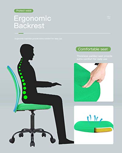 Armless Computer Chair Mesh Office Task Chair Desk Chairs Swivel Rolling Chair with Ergonomic Backrest Height Adjustable Home Office Chair for Adults, Green - color: Green
