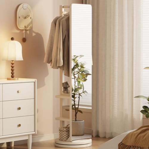 WoodsWhisper Full Length Mirror Coat Rack Solid Wood Floor Mirror 66"x12" Full Length Mirror with Stand Long Mirrors for Bedroom,Living Room (White, 66" Lx12 W) - color: White, size: 66"Lx12"W