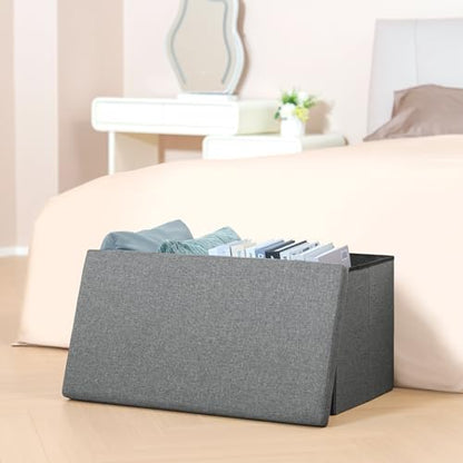 PINPLUS Folding Storage Ottoman Bench with Lid Tray, 30 inches Ottoman Coffee Table Grey Cube Chair Foot Rest Stool Storage Chest for Living Room Bedroom, Holds up to 550 lb - color: Grey