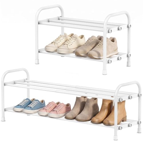 INSMART 2-Tier Expandable Shoe Rack:Stackable and Adjustable Shoes Organizer Storage Shelf, Sturdy and Durable Metal Structure Free Standing Shoe Rack for Closet Entryway Doorway, White - color: White, size: 2-Tier