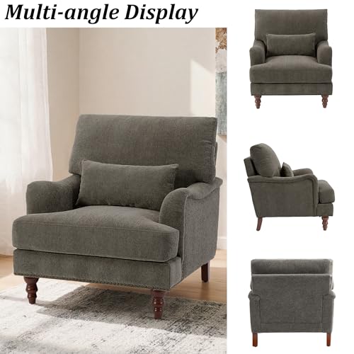 Mid-Century Modern Accent Chair with Lumbar Pillow, Tan, 2 Pack | Upholstered Chenille Armchair, Solid Wood Frame & Legs, Comfy Reading Lounge Sofa for Living Room Bedroom, & Small Spaces - color: Chenille Tan, size: 2 Seat