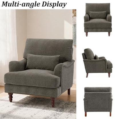Mid-Century Modern Accent Chair with Lumbar Pillow, Tan, 2 Pack | Upholstered Chenille Armchair, Solid Wood Frame & Legs, Comfy Reading Lounge Sofa for Living Room Bedroom, & Small Spaces - color: Chenille Tan, size: 2 Seat