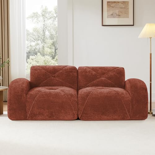 Red Loveseat Sectional Couches for Living Room, Velvet Fabric Boneless Couch in a Box, No Assembly Required Cloud Modular Sectional Sofa Love Seat, Foam Couch Compressed Sofa Set, Sofas para Sala - color: Red, size: 2 Seater