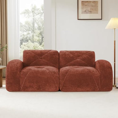 Red Loveseat Sectional Couches for Living Room, Velvet Fabric Boneless Couch in a Box, No Assembly Required Cloud Modular Sectional Sofa Love Seat, Foam Couch Compressed Sofa Set, Sofas para Sala - color: Red, size: 2 Seater