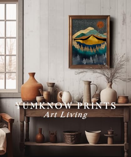 YUMKNOW Boho Mountain Wall Decor - Unframed 12x16, Mid Century Modern Nature Wall Art for Living Room, Dark Bathroom Apartment, Bedroom Pictures, Abstract Office Gifts, Posters for Room Aesthetic - size: 12"L x 16"W