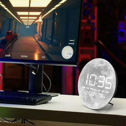 Digital Desk & Shelf Clock, LED Moon/Earth Design, Temperature Display, 7.87 x 7.87 inches (Moon, 7.87 INCH) - color: Moon, size: 7.87 INCH