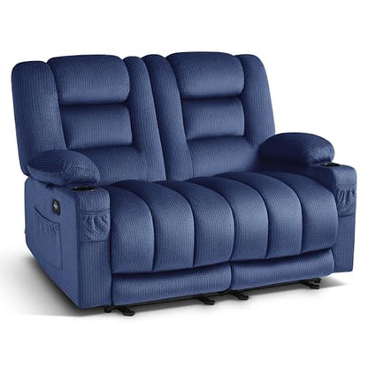 MCombo 56 in Reclining Loveseat Recliner with Heat & Massage PR648 (Blue) | 155° Zero Gravity, Dual Charging Ports, Cup Holders, FSC & OEKO Certified - color: Navy Blue, size: Loveseat Recliner with Zero Gravity