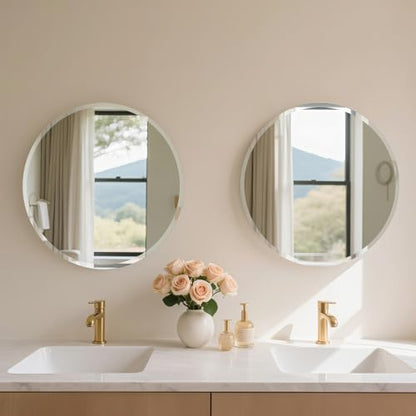 Frameless Round Mirror 24 Inch, Round Mirror with 1 inch Beveled Edge, Beveled Bathroom Mirrors for Vanity, Living Room, Entryways - size: 24"L x 24"W
