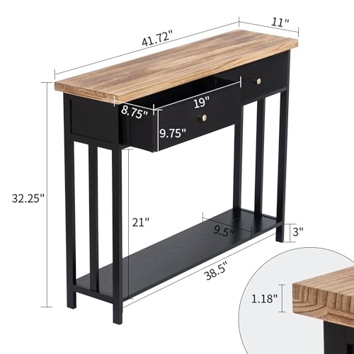 42" Solid Wood Console Table with 2 Fabric Drawers, Entryway Table with Storage Shelves, Sofa Table for Entryway, Hallway, Living Room, Kitchen or Behind Couch in Foyer, Black - color: Black