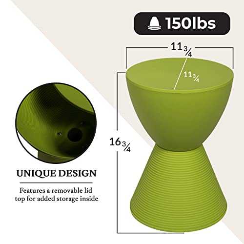 LeisureMod Green Hourglass Side Table with Storage – Modern Ribbed Drum End Table, Removable Lid, Compact Accent Table for Indoor/Outdoor Use - color: Green