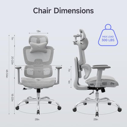 Ergonomic Office Chair with 3D Headrest, Computer Chair with Adjustable Backrest & 3D Armrest, Gaming Chair with Adaptive Lumbar Support, Mesh Backrest & Cushion, Grey - color: Grey, style: Eco