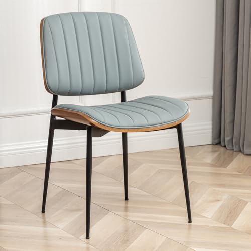 LUNLING Dining Room Chairs Mid Century Modern Retro Blue Faux Leather Chair with Walnut Bentwood Upholstered Seat Metal Legs Kitchen Chairs Adjustable Foot for Kitchen Dining Room,1PCS - color: Blue, size: 1PCS