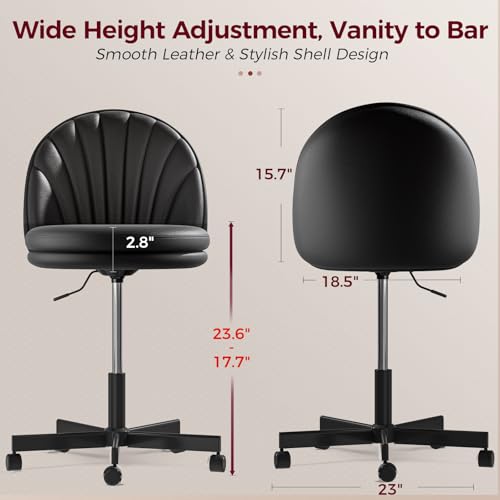 GTPLAYER Small Ergonomic Tall Office Chair, Computer Desk Chair with Wheels Versatile Height Use: Office to Bar Stools (or Standing Desk), Vanity Chair with Back PU Leather Shell Design for Gift - color: Pu-black
