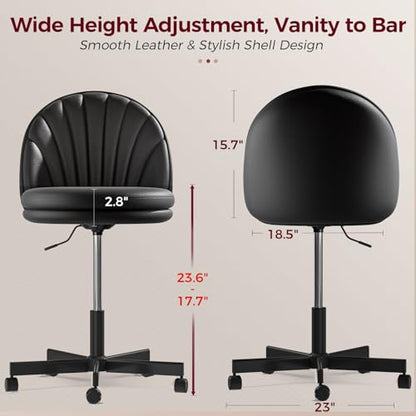 GTPLAYER Small Ergonomic Tall Office Chair, Computer Desk Chair with Wheels Versatile Height Use: Office to Bar Stools (or Standing Desk), Vanity Chair with Back PU Leather Shell Design for Gift - color: Pu-black