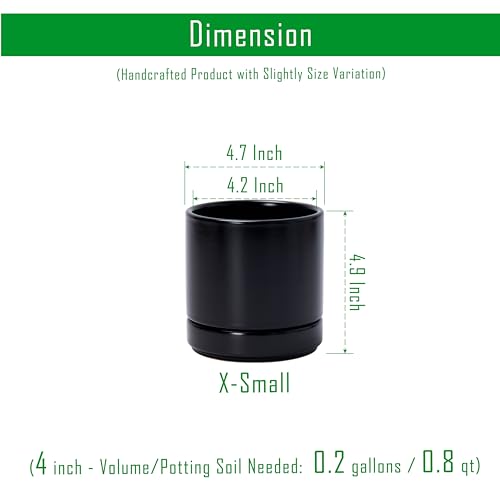 D'vine Dev 2-Pack Ceramic Pots with Saucers, Black, 4.7 in, 94-V-B-2 | Modern Cylinder Design, Glazed Ceramic, Drainage Hole & Saucer Included, High Temperature Fired, Elegant Home Accent - color: Black, size: 4.7 Inch