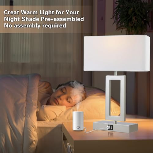 gernehop Silver Table Lamps Set of 2 with Dual USB Ports,3-Way Dimmable Touch Control Bedside Lamps,Modern Bedroom Table Lamp for Living Room,Nightstand LED Bulbs Included - color: 16Inch Silver