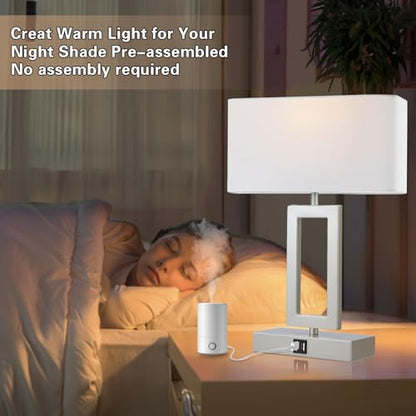 gernehop Silver Table Lamps Set of 2 with Dual USB Ports,3-Way Dimmable Touch Control Bedside Lamps,Modern Bedroom Table Lamp for Living Room,Nightstand LED Bulbs Included - color: 16Inch Silver
