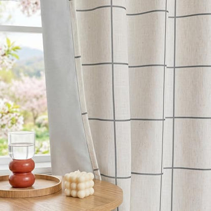 MYSKY HOME 100% Blackout Plaid Linen Farmhouse Curtains 72 Inch Length 2 Panels Double Layer Thermal Insulated Black Out Checkered Patterned Drapes for Living Room Bedroom, 2 Pcs, 52" W, Deep Grey - color: Deep Grey, size: 52"W x 72"L (Pack of 2)
