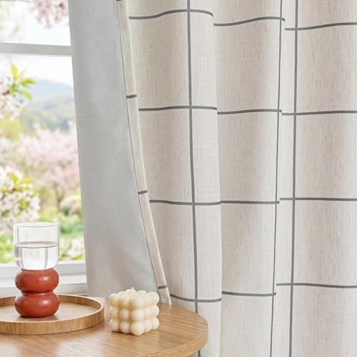 MYSKY HOME 100% Blackout Plaid Linen Farmhouse Curtains 72 Inch Length 2 Panels Double Layer Thermal Insulated Black Out Checkered Patterned Drapes for Living Room Bedroom, 2 Pcs, 52" W, Deep Grey - color: Deep Grey, size: 52"W x 72"L (Pack of 2)