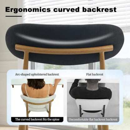 FREKEN Modern Upholstered Dining Chairs Set of 2, Mid-Century Metal Frame with Wood Grain, Linen Fabric Side Chair for Kitchen Dining Room, 350lbs Capacity, Black - color: Black - Wood Grain Legs, size: Set of 2