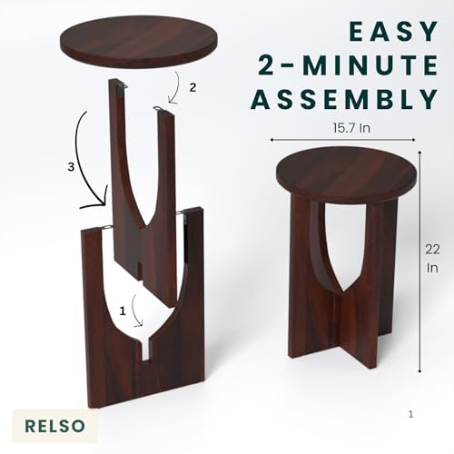 Relso Stupa Solid Wood End Table – 22" Tall Round Side Table for Living Room or Bedroom, Handcrafted Accent Table in Walnut Finish, Easy Assembly, Modern Minimalist Design for Small Spaces - color: Stupa Walnut
