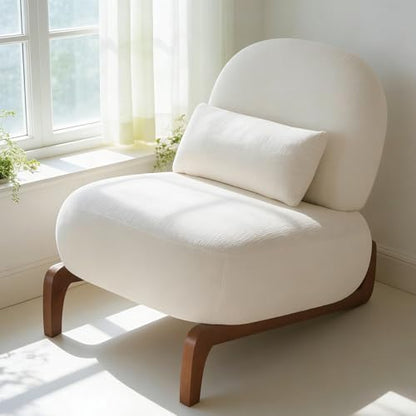 Chifee & Vingol Modern Accent Chair Armless Lounge Chairs with Wood Leg & Pillow Comfy Upholstered Reading Chair for Living Room Bedroom,White - color: 28"-white
