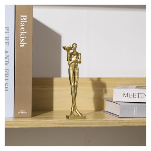 Shelf Decor Reading Figure Sculpture Modern Minimalist Decor Home Office Bookshelf Accent Office Decorations for Work(Gold) - color: Gold