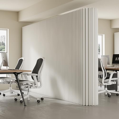 Accordion Room Divider, Folding Paper Partition Wall Divider | Freestanding Privacy Screen for Office, Commercial Layout, Home & Clothing Store, Easy to Store-White, L118in x H70in - color: White, size: 118"L x 70"H