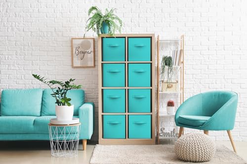 Sorbus Fabric Storage Cubes - 8 Foldable Storage Bins for Organizing Pantry, Cubbies, Toy Box - Clothes Storage & Closet Organizer - 11 Inch Collapsible Cube Baskets for Shelves with Handle - color: Aqua 8 Pack, size: 11 Inch