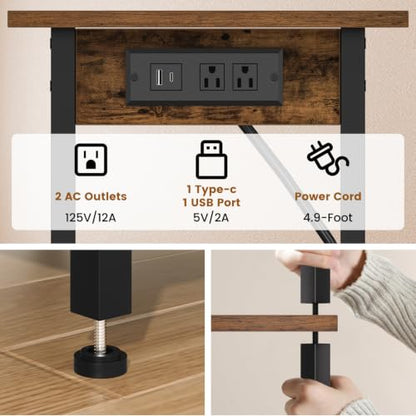 Asgolion Tall End Table with Charging Station, Tall Nightstand with Storage | 30 Inch Tall Side Table, Accent Table Stand, Small Entryway Table, Bedroom Tall Nightstand, Living Room, Office, Rustic Brown - color: Rustic Brown, size: 30"H