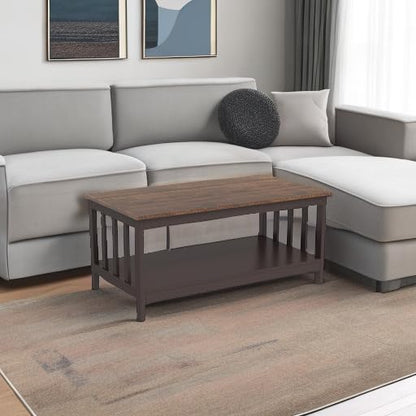 ChooChoo Farmhouse Coffee Table, Espresso Living Room Table with Shelf, 40 Inch - color: Pure Espresso, size: 22"D x 39.9"W x 18.1"H